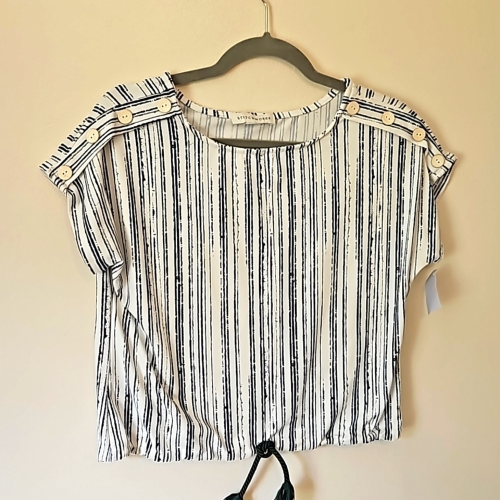 StitchWurks Los Angeles Sleeveless Striped Blouse Top M/L